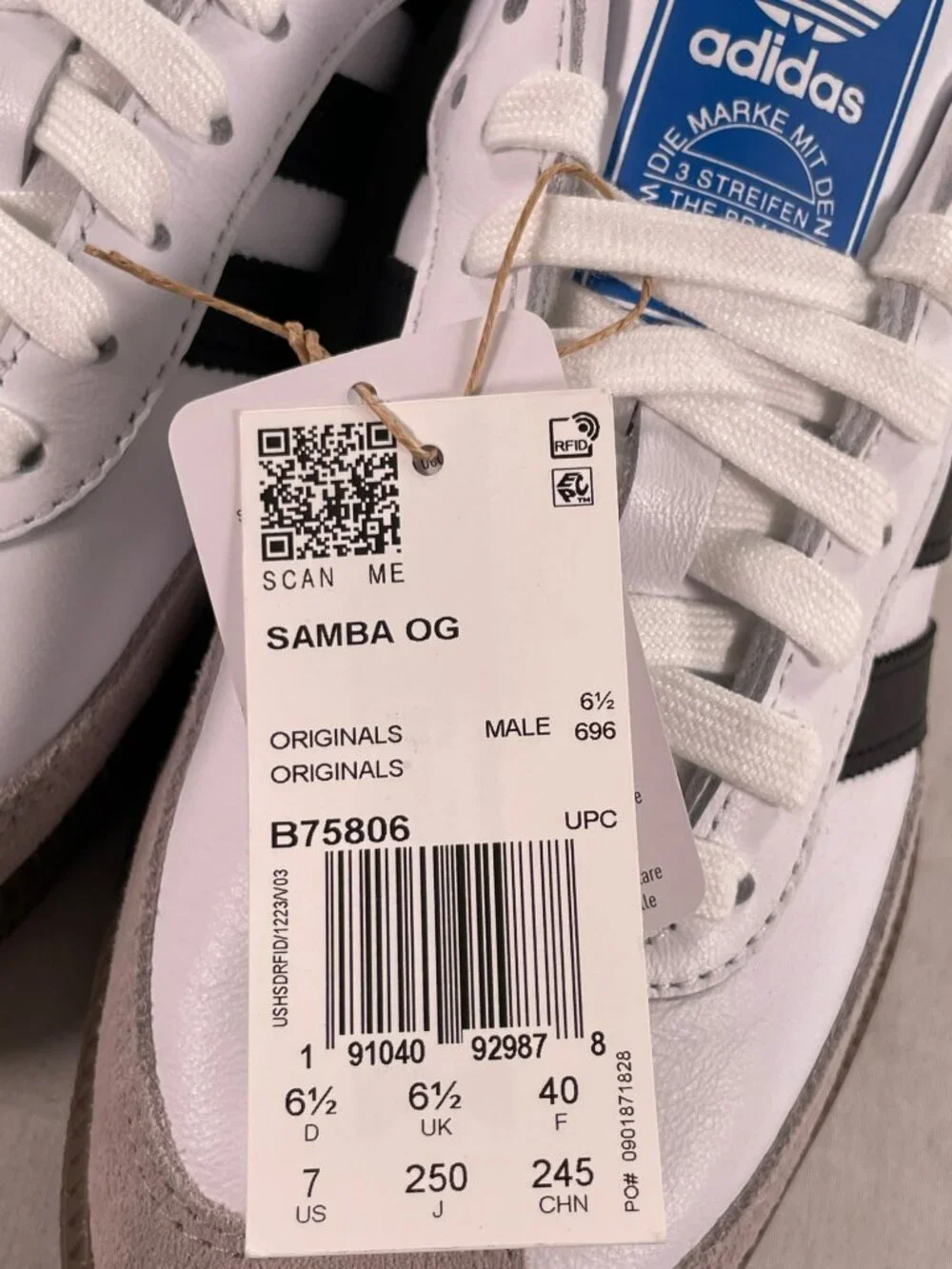 Adidas Samba OG Shoes Athletic Sports Casual Comfy White Black Men's Size 7 NEW